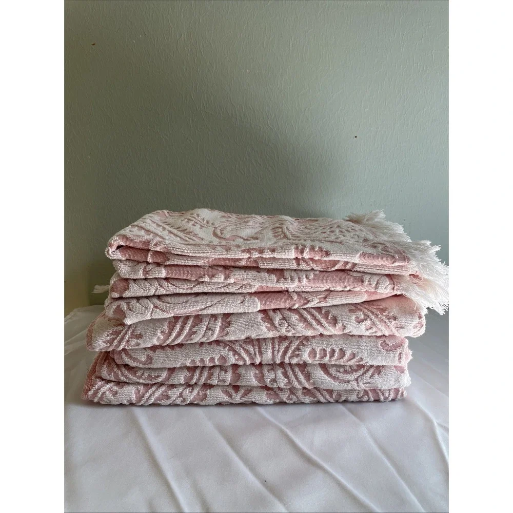 Enchante Laina Pink Paisley Turkish Cotton Towel Set Of 4 Bath & 4 Hand Fringe